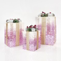 ΚΟΥΤΙΑ ΔΩΡΟΥ ΦΩΤΙΖΟΜΕΝΑ, ΜΕ ΛΕΥΚΟ-ΡΟΖ ΝΗΜΑ, ΣΕΤ 3ΤΜΧ 20cm/30cm/38cm