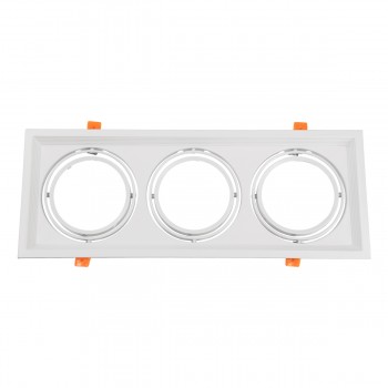 GloboStar® 77856 Χωνευτή Τετράγωνη Τριπλή Βάση για Spot AR111 Λευκή Κινούμενη σε 2 Άξονες M48.7 x Π18.7 x Y5.5cm