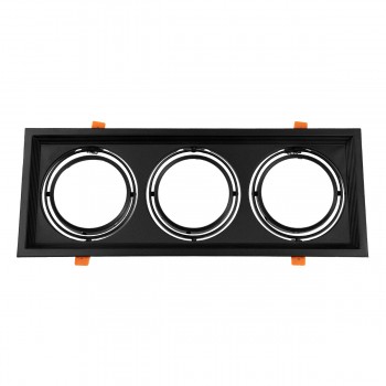 GloboStar® 77857 Χωνευτή Τετράγωνη Τριπλή Βάση για Spot AR111 Μαύρη Κινούμενη σε 2 Άξονες M48.7 x Π18.7 x Y5.5cm