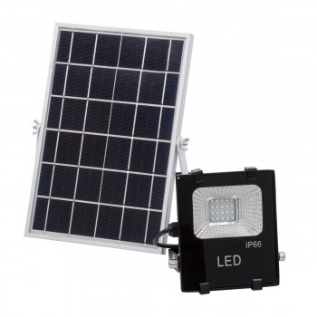 GloboStar® 90200 Αυτόνομος Ηλιακός Φωτοβολταϊκός Προβολέας LED 10W 600lm με Ενσωματωμένη Μπαταρία 2000mAh - Φωτοβολταϊκό Πάνελ με Αισθητήρα Ημέρας-Νύχτας Αδιάβροχος IP66 Ψυχρό Λευκό 6000Κ