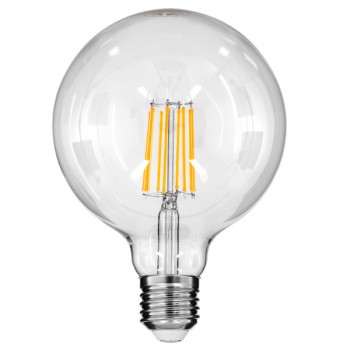 GloboStar® 99014 Λάμπα LED Long Filament E27 G125 Γλόμπος 12W 1200lm 360° AC 220-240V IP20 Φ12.5 x Υ18cm Θερμό Λευκό 2700K με Διάφανο Γυαλί - Dimmable - 3 Years Warranty
