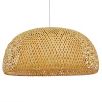 GloboStar® SAN TROPEZ 01627 Vintage Κρεμαστό Φωτιστικό Οροφής Μονόφωτο 1 x E27 Καφέ Ξύλινο Bamboo Φ60 x Υ29cm