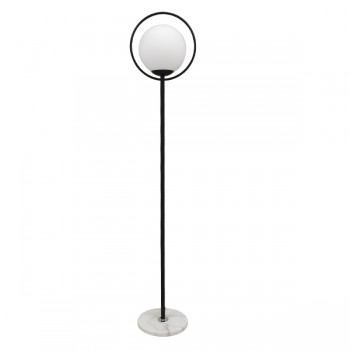 GloboStar® VERSAILLES 01542 Μοντέρνο Φωτιστικό Δαπέδου Μονόφωτο 1 x E27 Μαύρο Μεταλλικό με Milky Γυαλί Φ35 x Υ170cm