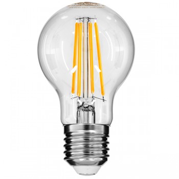 GloboStar® 99007 Λάμπα LED Long Filament E27 A60 Γλόμπος 8W 800lm 360° AC 220-240V IP20 Φ6 x Υ10.5cm Θερμό Λευκό 2700K με Διάφανο Γυαλί - Dimmable - 3 Χρόνια Εγγύηση