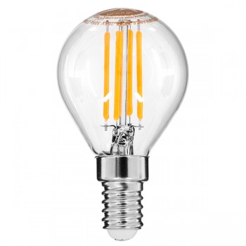 GloboStar® 99003 Λάμπα LED Long Filament E14 G45 Γλομπάκι 4W 400lm 360° AC 220-240V IP20 Φ4.5 x Υ7.5cm Θερμό Λευκό 2700K με Διάφανο Γυαλί Dimmable - 3 Χρόνια Εγγύηση