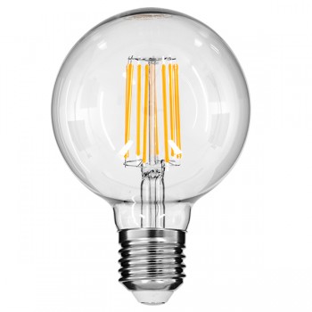 GloboStar® 99011 Λάμπα LED Long Filament E27 G95 Γλόμπος 12W 1200lm 360° AC 220-240V IP20 Φ9.5 x Υ13.5cm Θερμό Λευκό 2700K με Διάφανο Γυαλί - Dimmable - 3 Years Warranty