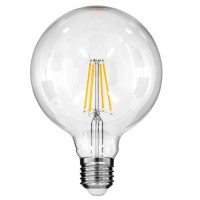 GloboStar® 99013 Λάμπα LED Long Filament E27 G125 Γλόμπος 8W 800lm 360° AC 220-240V IP20 Φ12.5 x Υ18cm Θερμό Λευκό 2700K με Διάφανο Γυαλί - Dimmable - 3 Years Warranty