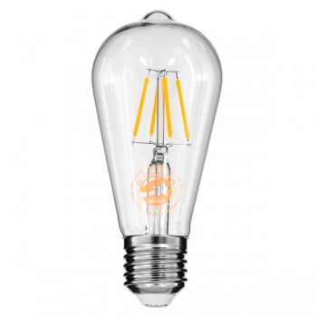 GloboStar® 99015 Λάμπα LED Long Filament E27 ST64 Αχλάδι 4W 400lm 360° AC 220-240V IP20 Φ6.4 x Υ14cm Θερμό Λευκό 2700K με Διάφανο Γυαλί Dimmable - 3 Χρόνια Εγγύηση