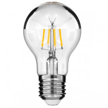 GloboStar® 99103 Λάμπα E27 A60 Γλόμπος με Ανεστραμμένο Χρώμιο Καθρέπτη LED FILAMENT 8W 880 lm 320° AC 85-265V Edison Retro με Διάφανο-Χρώμιο Γυαλί Θερμό Λευκό 2700 K Dimmable