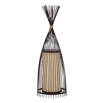 GloboStar® AZORES 01754 Boho Μοντέρνο Φωτιστικό Δαπέδου Μονόφωτο 1 x E27 Καφέ Μπαμπού Πλέγμα D30 x H90cm