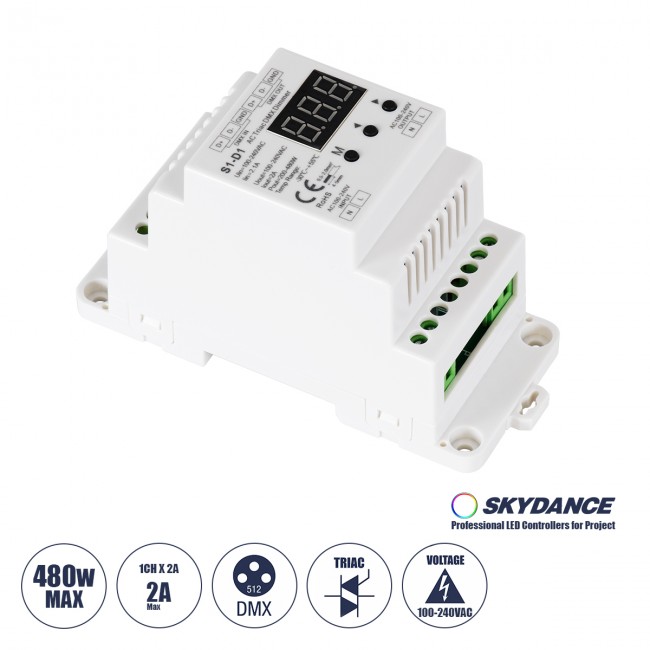 GloboStar® 70672 S1-D1 SKYDANCE AC Triac DMX Dimmer Din Rail Ράγας 1 Καναλιού AC 100-240V 1 x 2A 480W - Max 2A 480W - IP20 DMX512 Μ11.5 x Π5 x Υ6.5cm - 5 Years Warranty GloboStar® 70672 S1-D1 SKYDANCE AC Triac DMX Dimmer Din Rail Ράγας 1 Καναλιού AC 100-240V 1 x 2A 480W - Max 2A 480W - IP20 DMX512 Μ11.5 x Π5 x Υ6.5cm - 5 Years Warranty