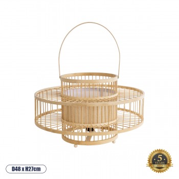 GloboStar® SORENIA 02003 Boho Επιδαπέδιο Φωτιστικό Μονόφωτο 1 x E27 AC220-240V IP20 - Φ48 x Υ27cm - Μπεζ Ξύλινο Μπαμπού Πλέγμα
