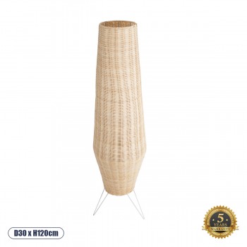 GloboStar® BOLSON 02013 Boho Επιδαπέδιο Φωτιστικό Μονόφωτο 1 x E27 AC220-240V IP20 - Φ30 x Υ120cm - Μπεζ Ξύλινο Μπαμπού Πλέγμα