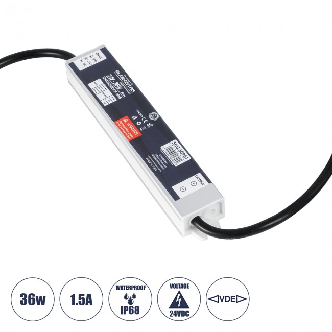 GloboStar® 60961 Αδιάβροχο Τροφοδοτικό SELV για Προϊόντα Φωτισμού LED 36W 1.5A - AC 220-240V σε DC 24V με 1.2m VDE Καλώδιο Παροχής & Εξόδου Τροφοδοσίας - Αδιάβροχο IP68 - M17 x W3 x H2cm - 3 Χρόνια Εγγύηση GloboStar® 60961 Αδιάβροχο Τροφοδοτικό SELV για Προϊόντα Φωτισμού LED 36W 1.5A - AC 220-240V σε DC 24V με 1.2m VDE Καλώδιο Παροχής & Εξόδου Τροφοδοσίας - Αδιάβροχο IP68 - M17 x W3 x H2cm - 3 Χρόνια Εγγύηση