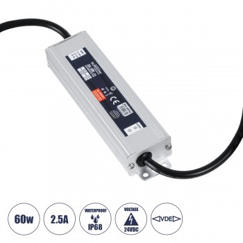 GloboStar® 60962 Αδιάβροχο Τροφοδοτικό SELV για Προϊόντα Φωτισμού LED 60W 2.5A - AC 220-240V σε DC 24V με 1.2m VDE Καλώδιο Παροχής & Εξόδου Τροφοδοσίας - Αδιάβροχο IP68 - M15 x W3.5 x H2cm  - 3 Χρόνια Εγγύηση